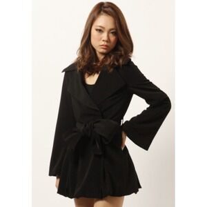 Rare Lip Service Balloon Trench Belted Jacket / Dress - Long Sleeve Black Sz Med